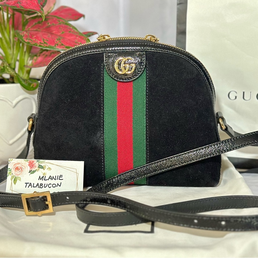 SOLD Gucci Ophidia Small Dome Black Suede Patent Crossbody Bag